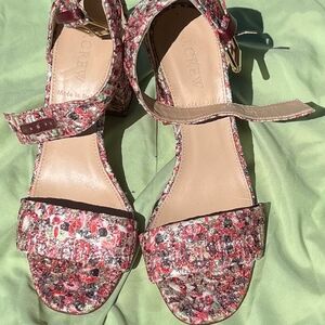 J. Crew Red and Pink Sandals with Ankle Straps